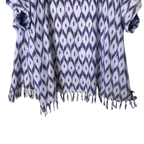 Earthbound Trading Co L/XL Fringe Short Sleeve Open Front Ikat Cardigan - Picture 4 of 8